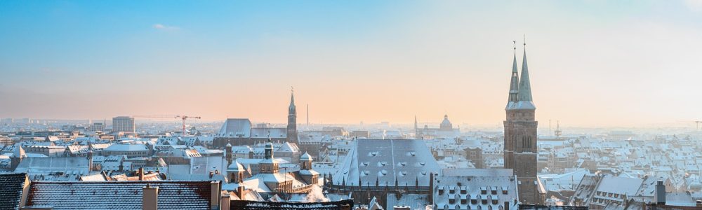 roofs, buildings, snow, city, nature, winter, architecture, cold, horizon, outdoors, wintry, nuremberg, historic center, churches, outlook, panorama